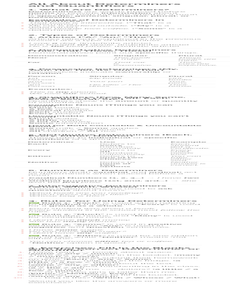Determines and Quantifiers | PDF | Grammatical Number | Plural