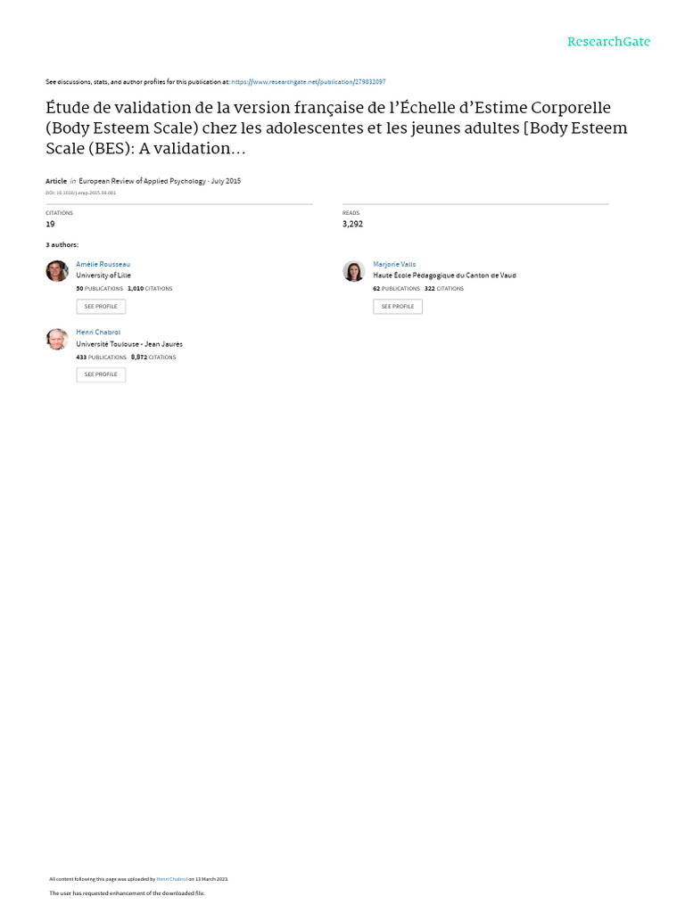 Validation du Body Shape Questionnaire | PDF