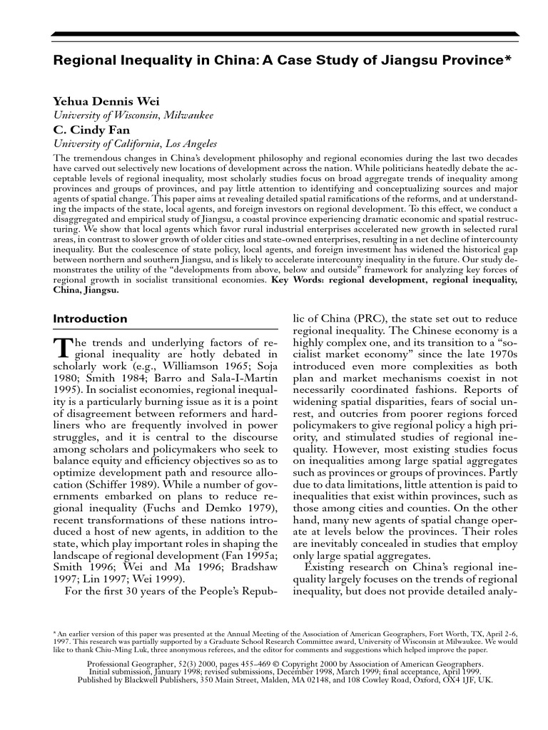 Regional Inequality in Jiangsu, China | PDF | Economic Inequality ...