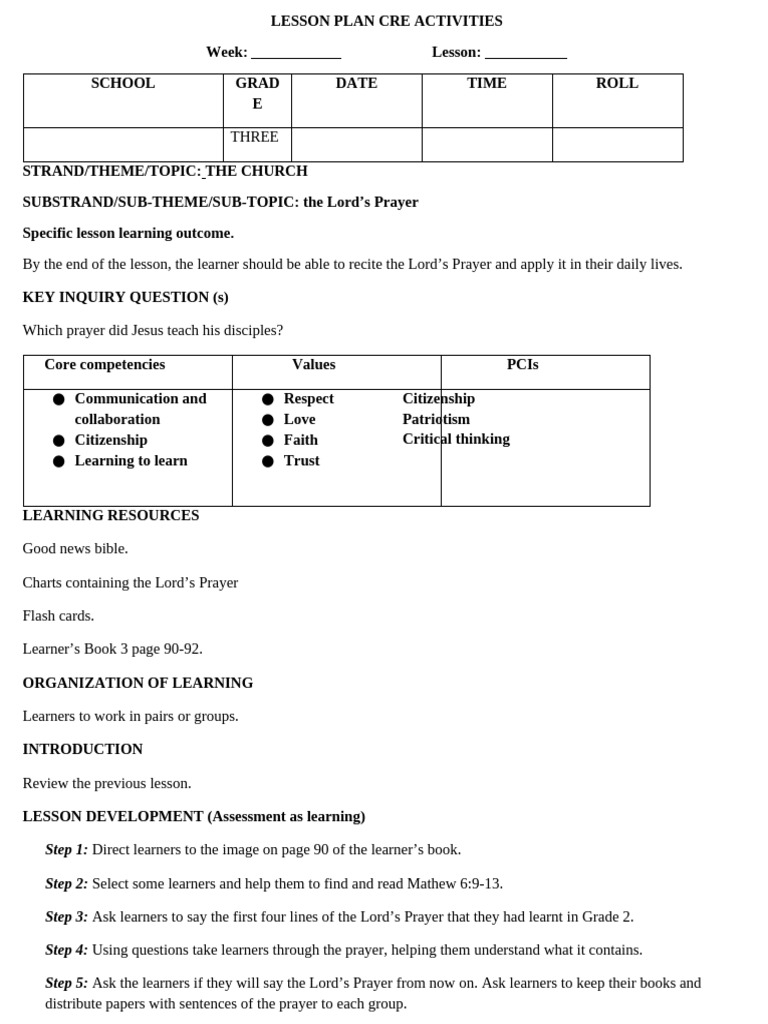 93 The Church Lesson Plans Grade 3 Cre Word Format | PDF | Learning ...