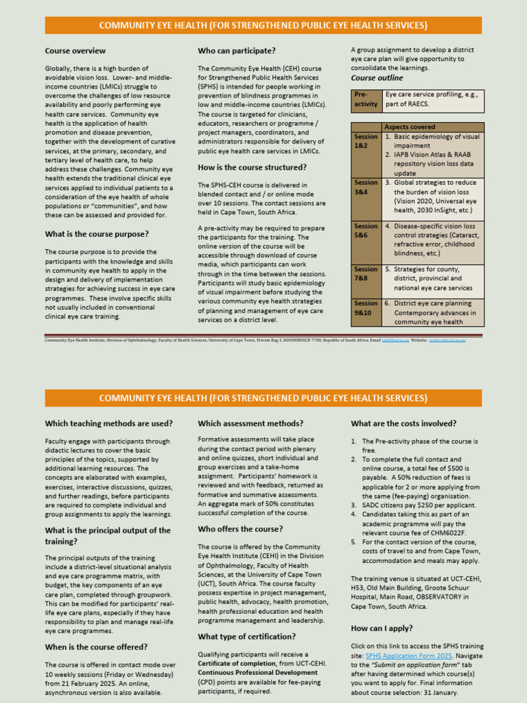 Cehi Sphs Ceh 2025 Course Information | PDF | Visual Impairment | Optometry