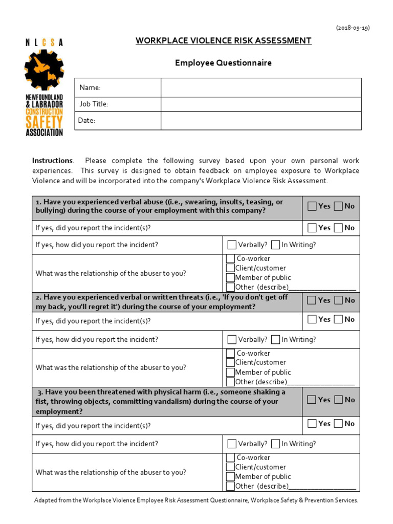 Workplace Violence Risk Assessment Survey | PDF | Violence | Social ...