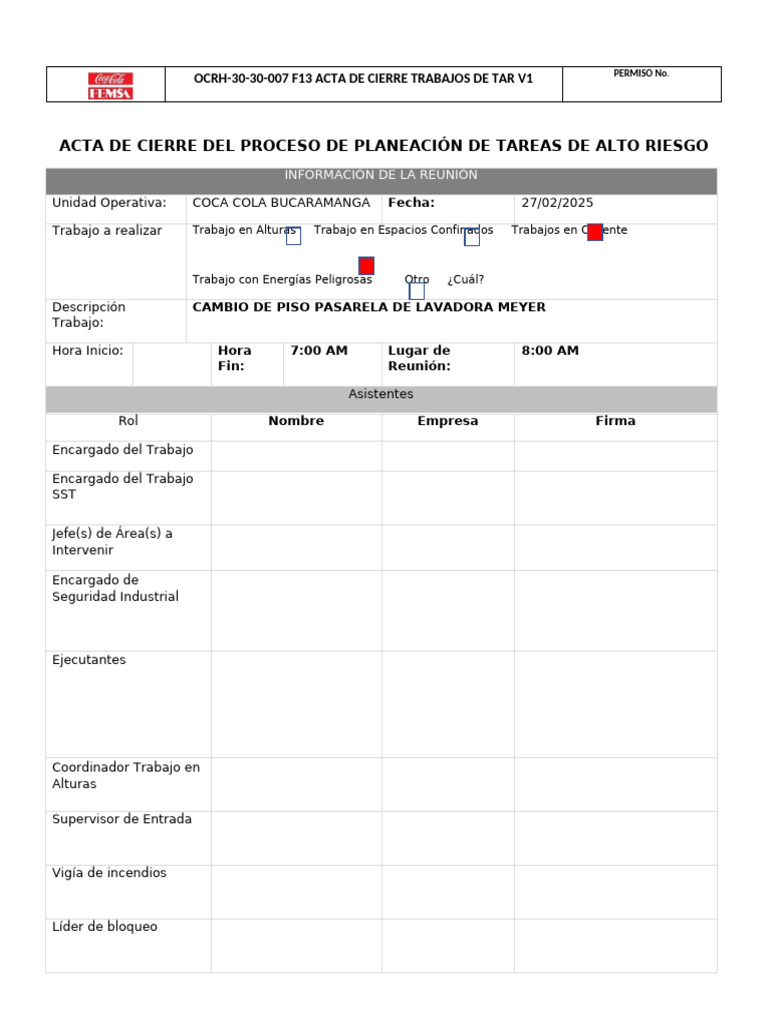 9. OCRH-30!30!007 F13 Formato Acta de Cierre (1) | PDF | Soldadura ...