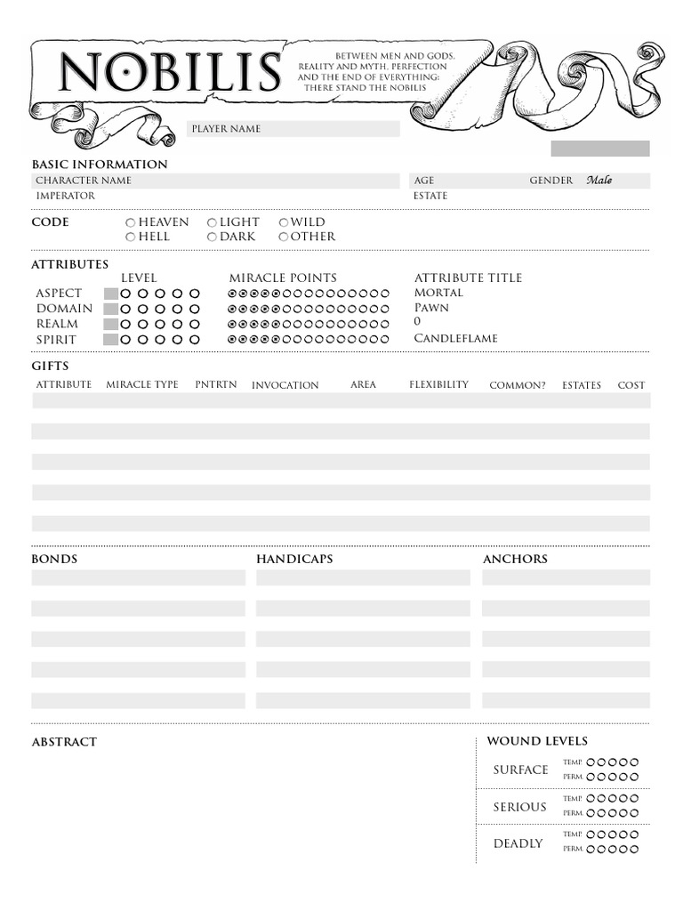 Nobilis Character Sheet Savable | PDF