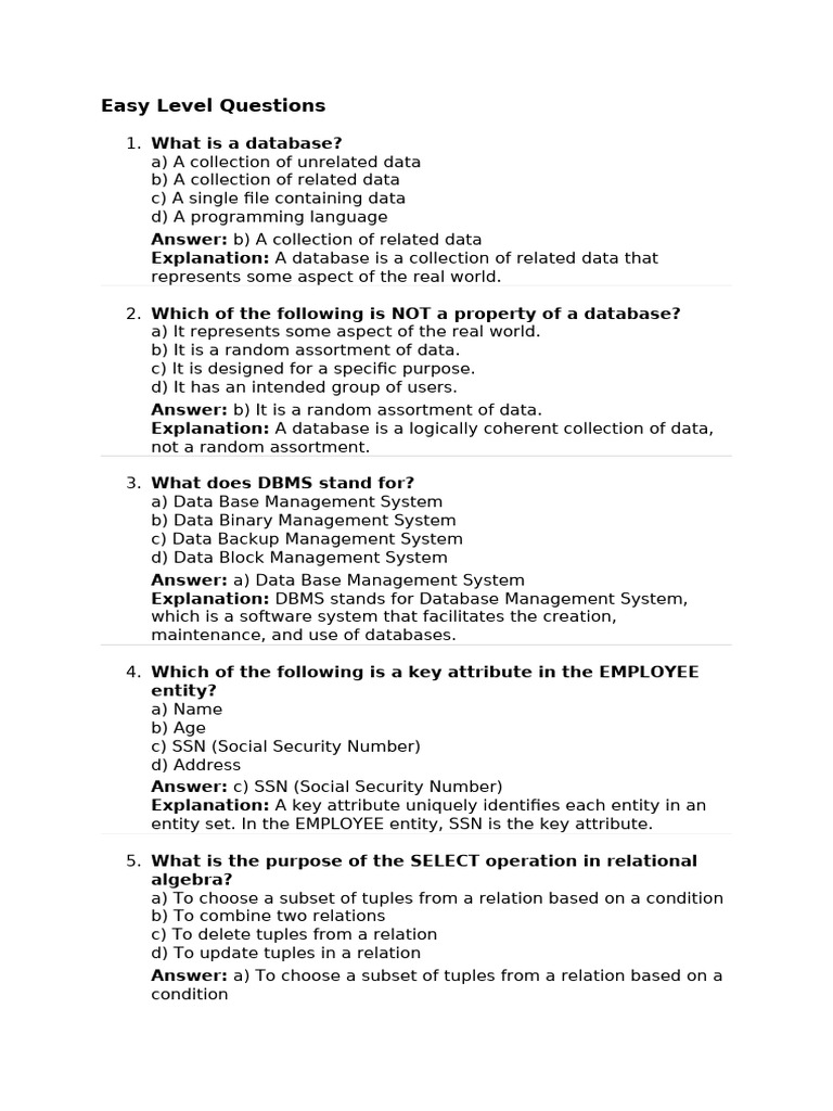 Database Concepts Quiz Questions | PDF | Relational Database ...