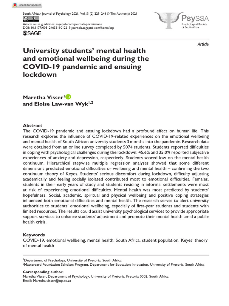University Students' Mental Health in COVID-19 | PDF | Anxiety | Mental ...