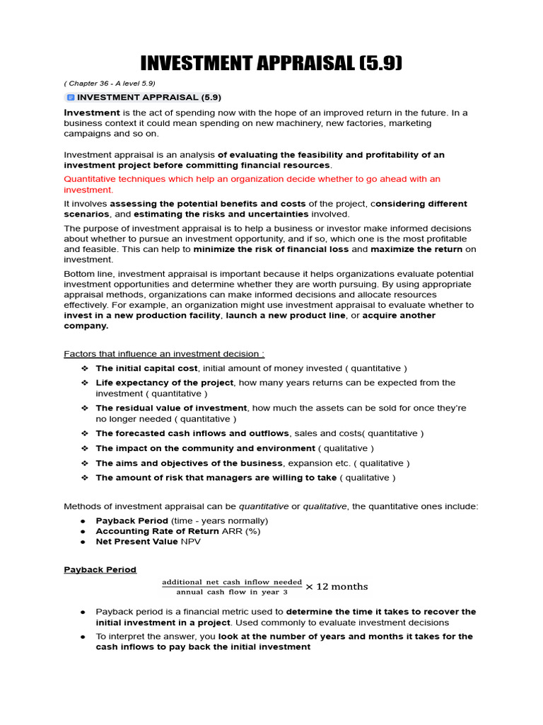 A Level Business Notes Pdf Net Present Value Investing