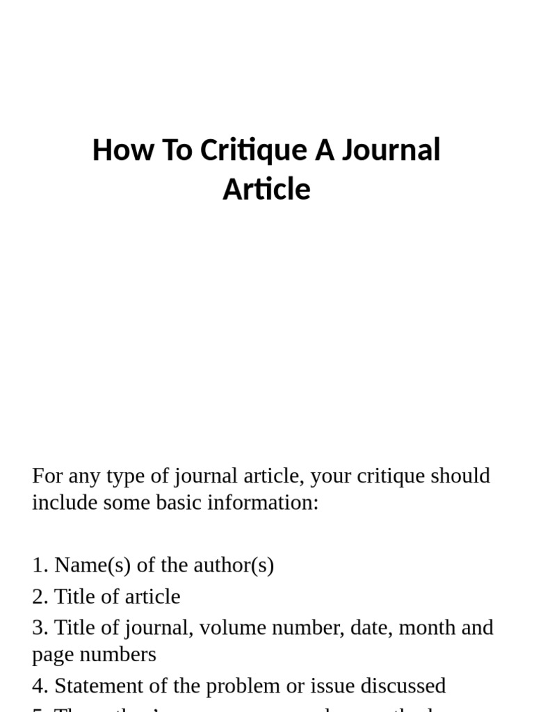 Critiquing a Journal Article Guide | PDF