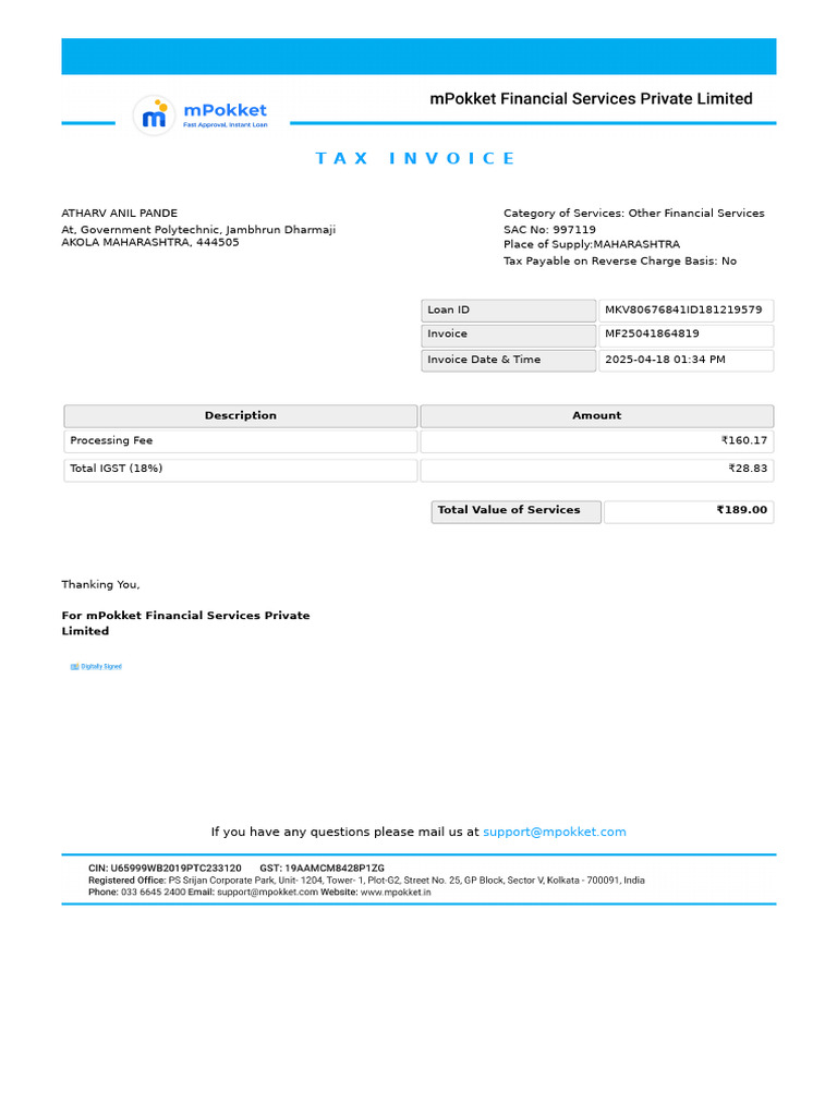 Tax Invoice MF25041864819 | PDF
