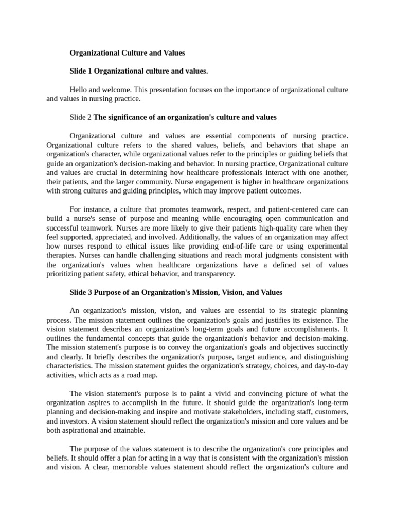 Organizational Culture and Values | PDF | Health Care | Preventive ...
