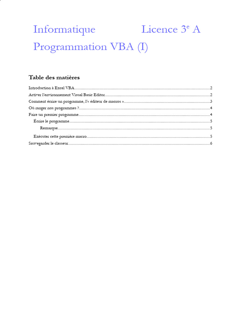 Introduction à la programmation VBA Excel | PDF | Visual Basic for ...