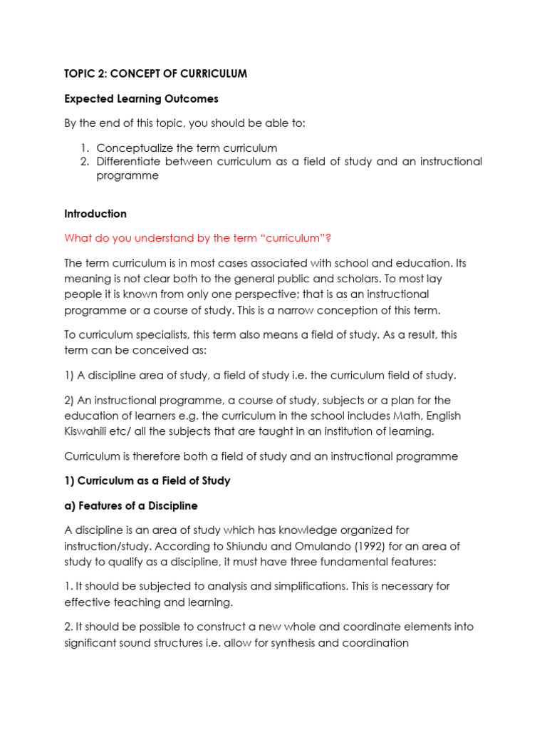 TOPIC 2 Concept of Curriculum | PDF | Curriculum | Knowledge