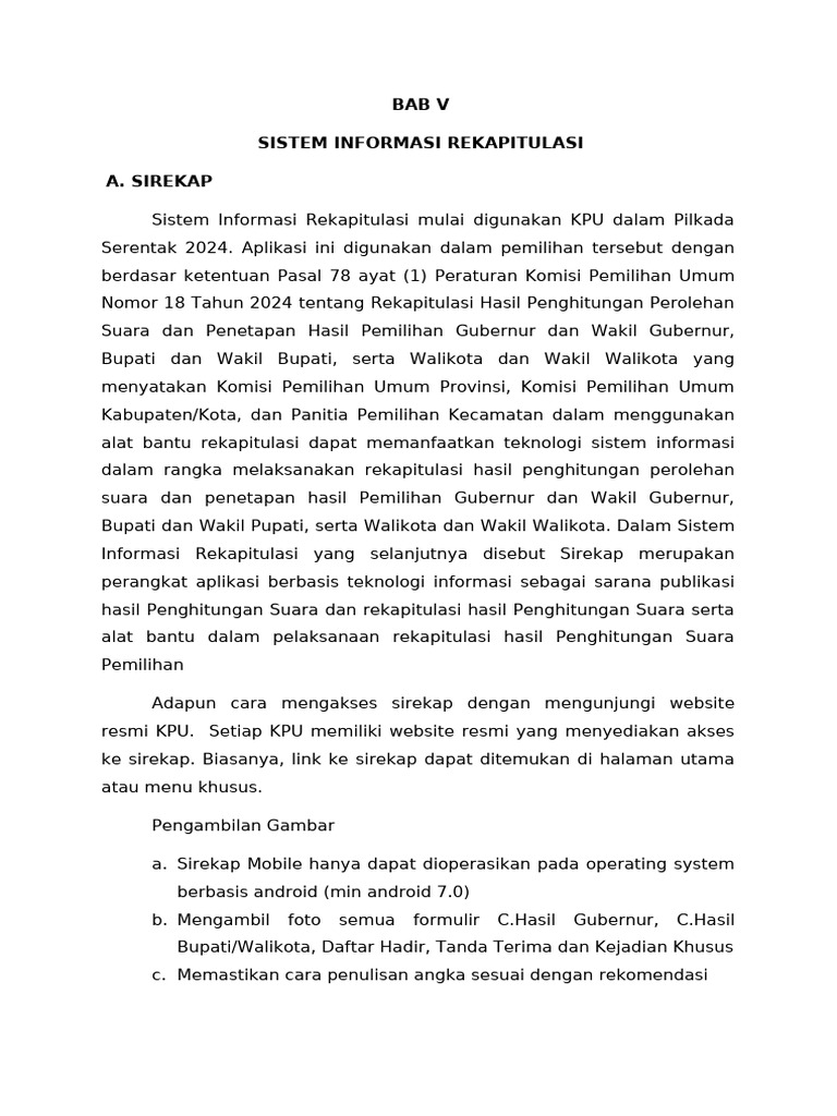 Sirekap: Sistem Rekapitulasi Suara Pilkada 2024 | PDF