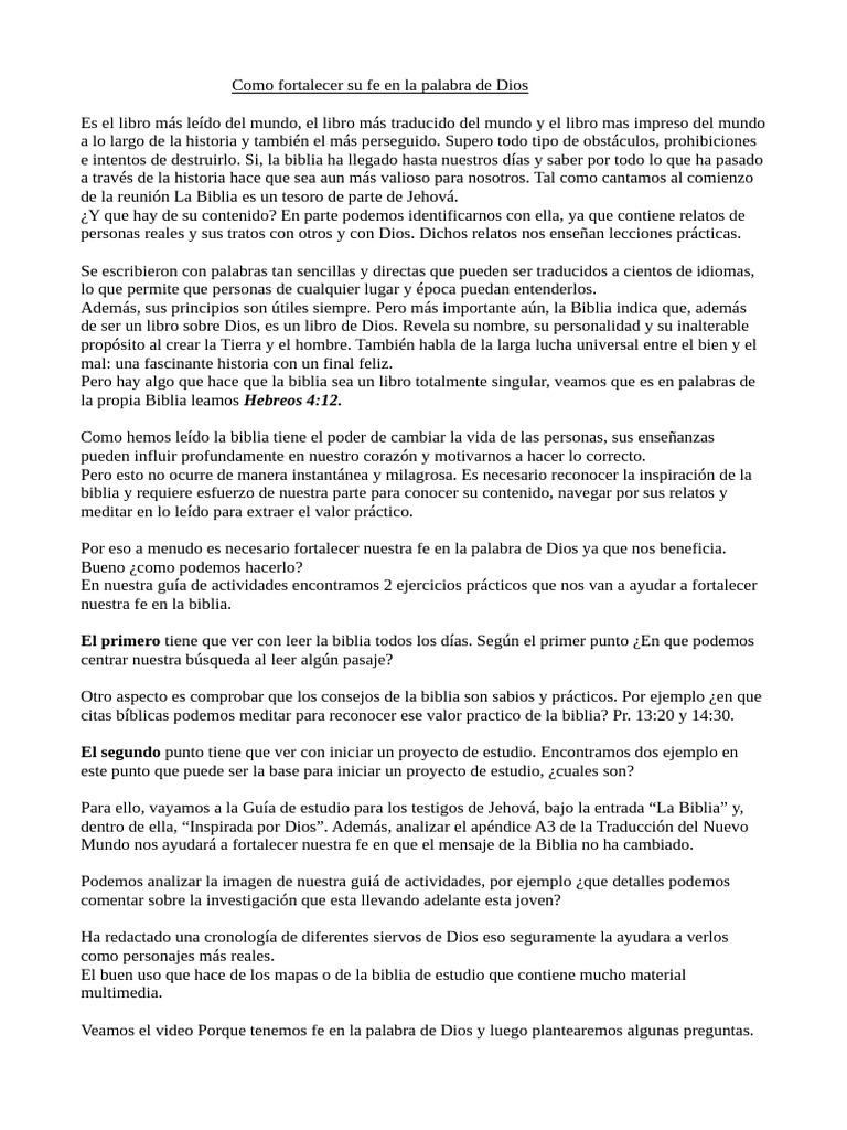 Como Fortalecer Su Fe en La Palabra de Dios | PDF | Biblia | Dios