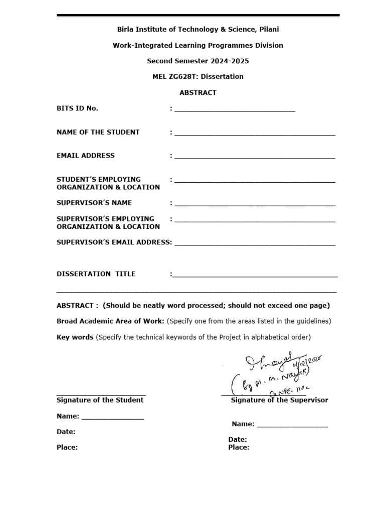 BITS Pilani Dissertation Outline 2024-25 | PDF | Thesis | Computing