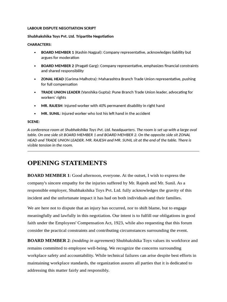 Labour Dispute Negotiation Script | PDF | Employment | Occupational ...