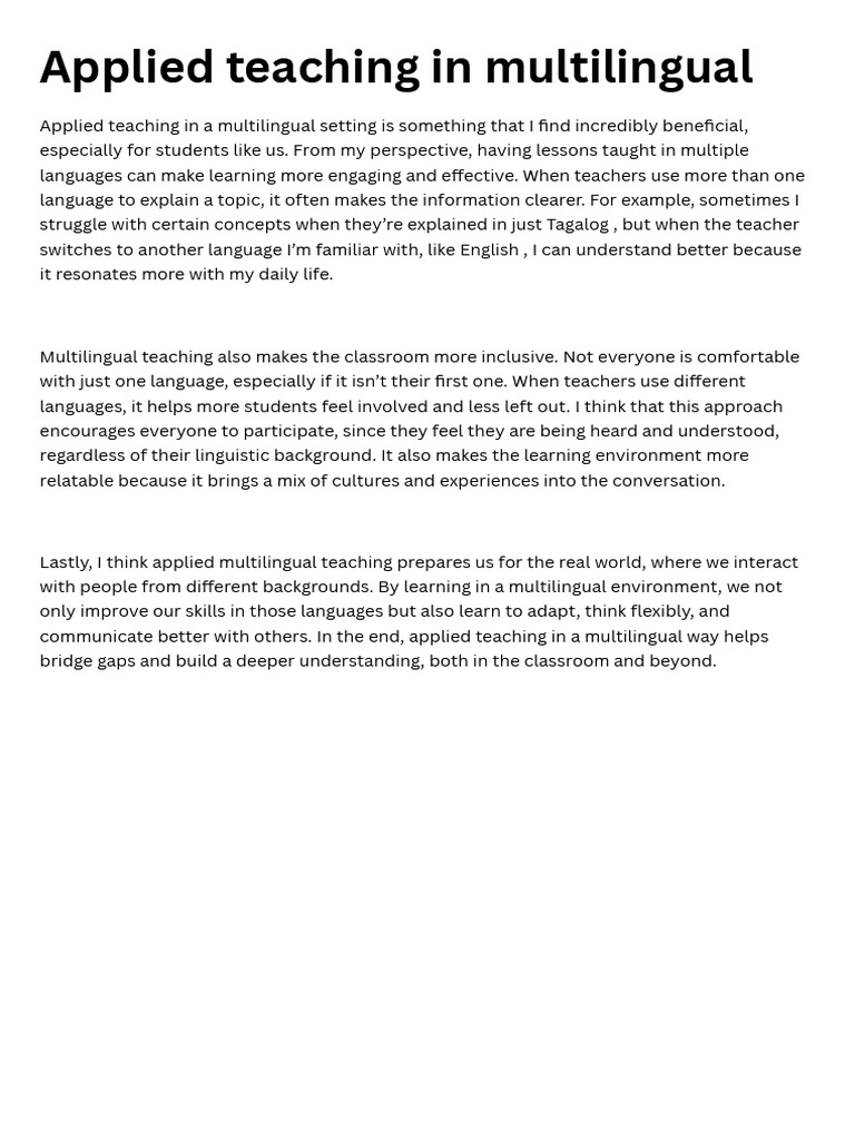 Applied Teaching in Multilingual PDF | PDF