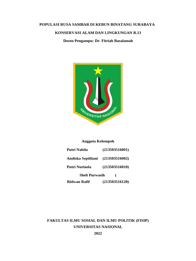 Populasi Rusa Sambar di KBS Surabaya | PDF