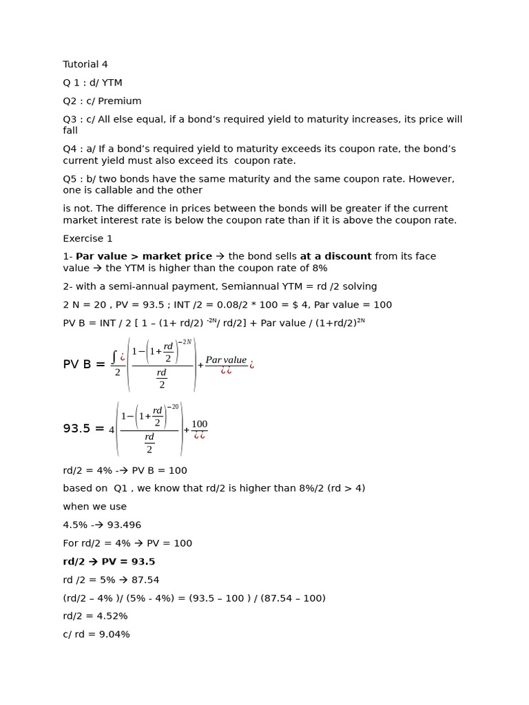 Tutorial 4 Solution | PDF | Bonds (Finance) | Bond Market