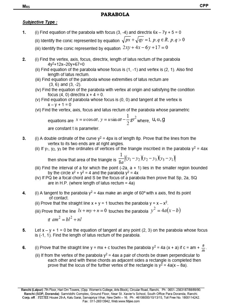 CPP Parabola | PDF | Geometry | Elementary Mathematics
