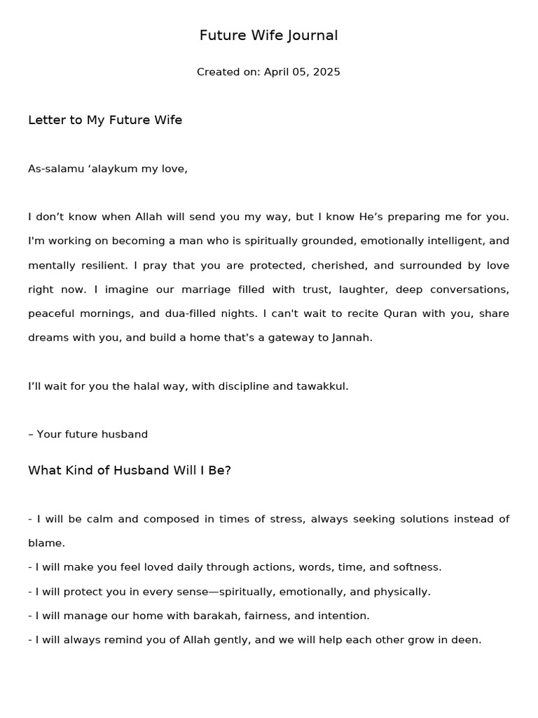 Letter to My Future Wife | PDF | Abrahamic Religions