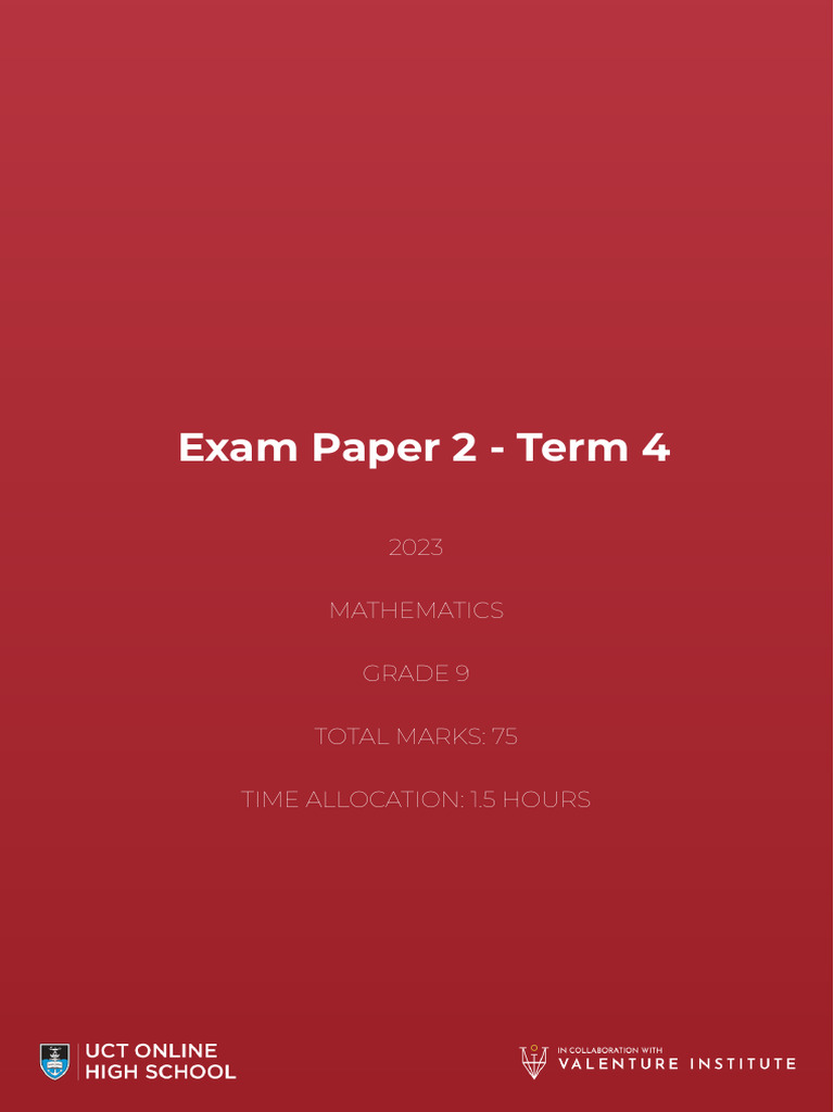 Grade 9 Term 4 Maths Exam Paper 2 | PDF | Cartesian Coordinate System ...