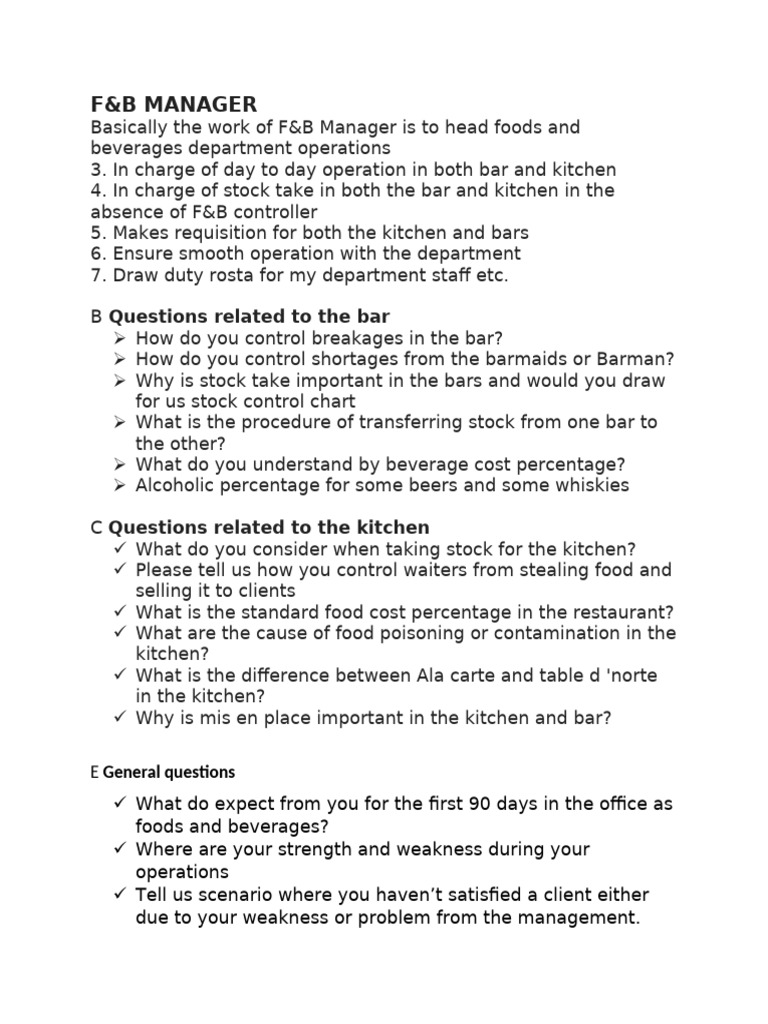 F&B Manager | PDF