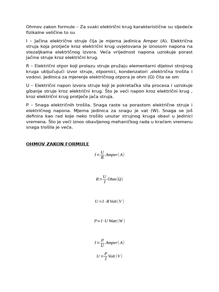 Ohmov Zakon Formule | PDF