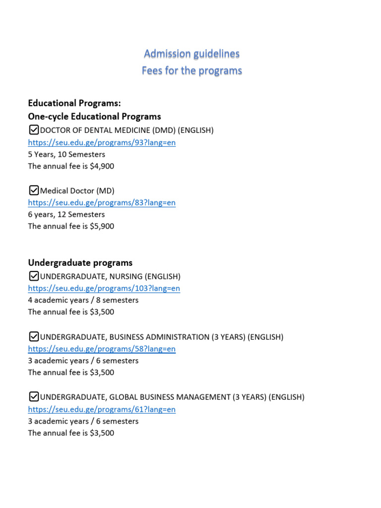 Admission Guidelines and Fees Overview | PDF | University And College ...