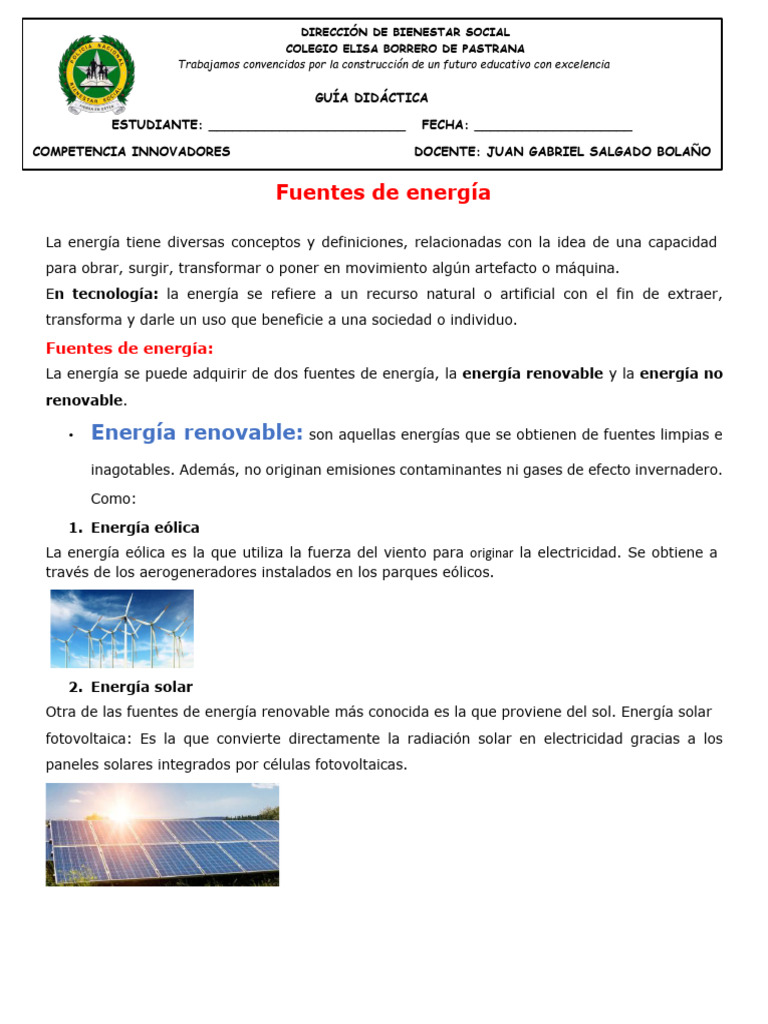 Fuentes de Energía: Renovables y No Renovables | PDF | Energía ...