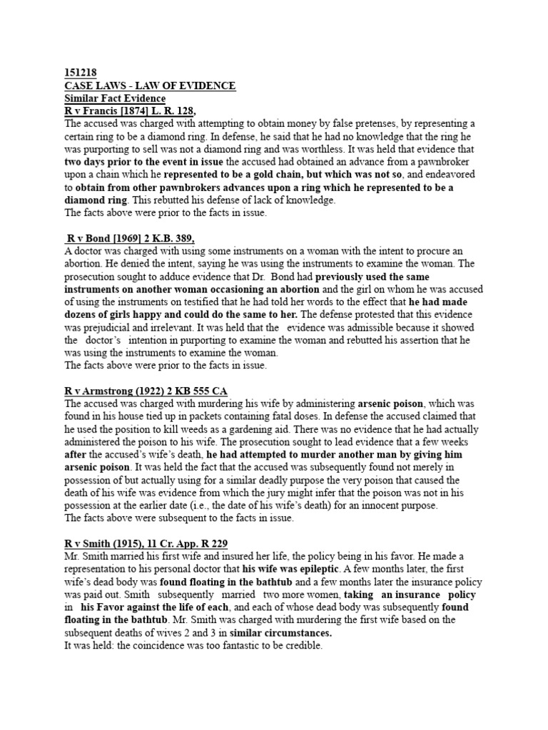 Case Law Evidence Final | PDF | Assault | Relevance (Law)