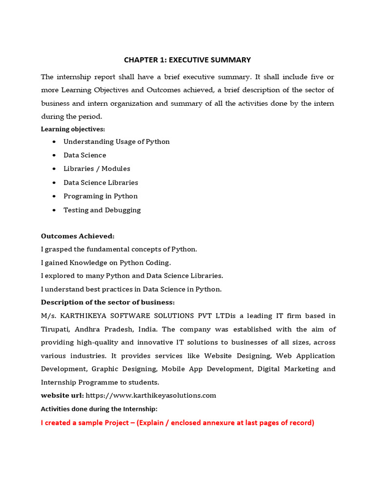 Internship Report on Python and Data Science | PDF | Python ...