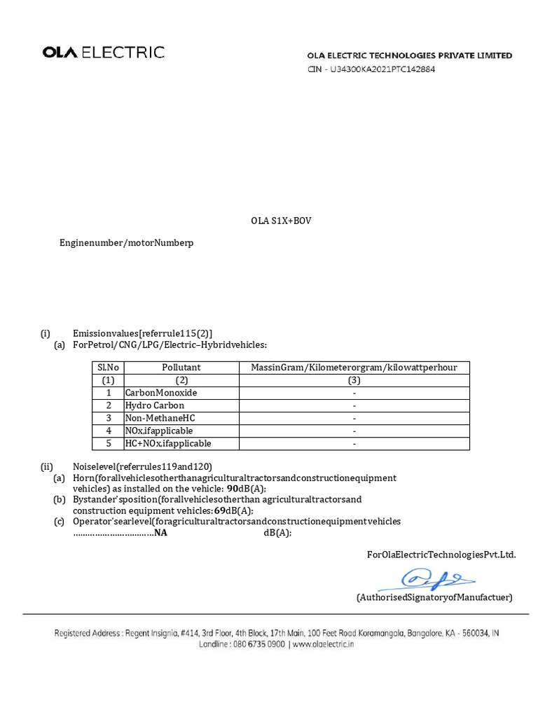 RTO Form 22 Compliance for OLA S1X | PDF | Vehicles