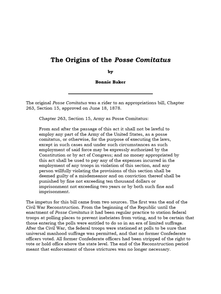 The Origins of The Posse Comitatus | PDF | United States Coast Guard ...
