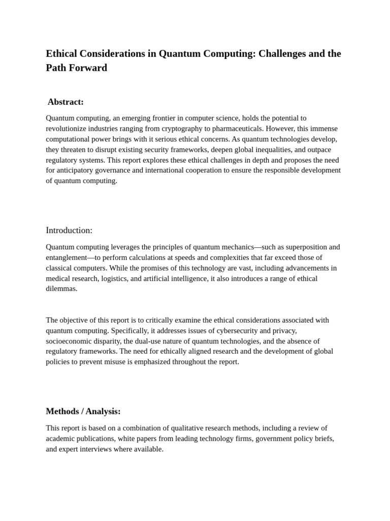 Ethical Considerations in Quantum Computing | PDF | Quantum Computing