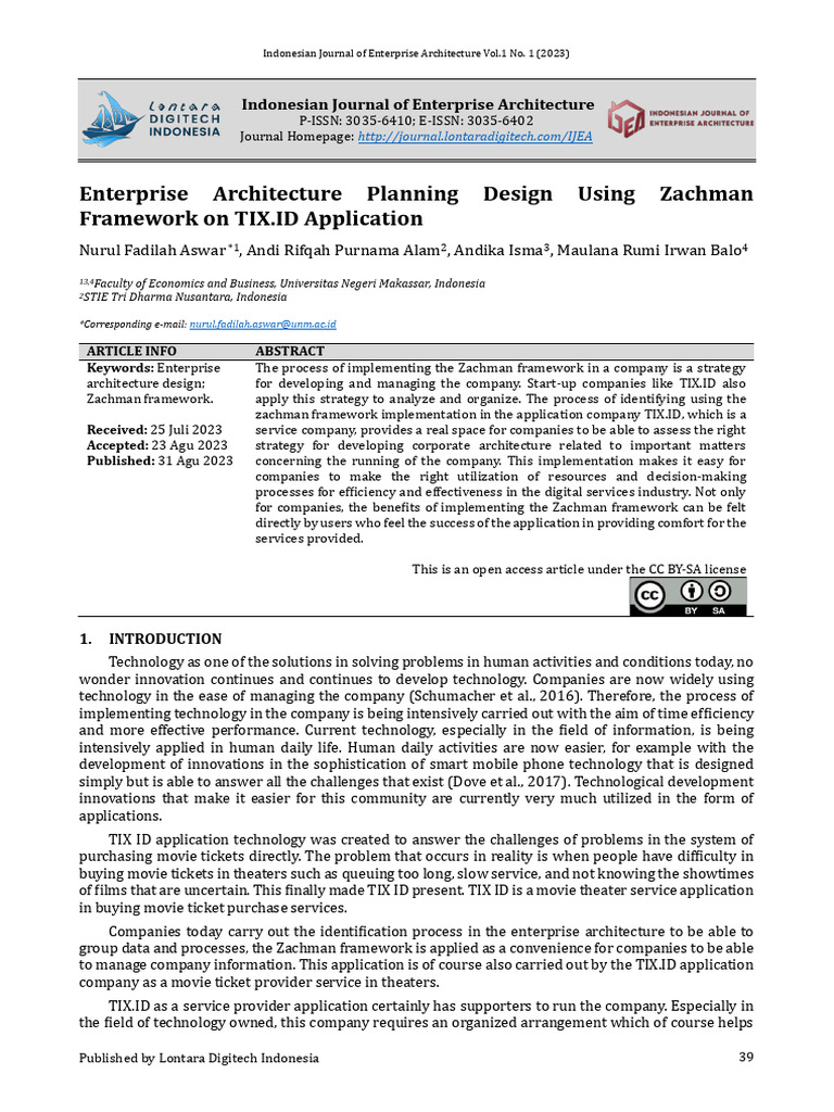 TIX.ID: Zachman Framework in Ticketing | PDF | Mobile App | Business