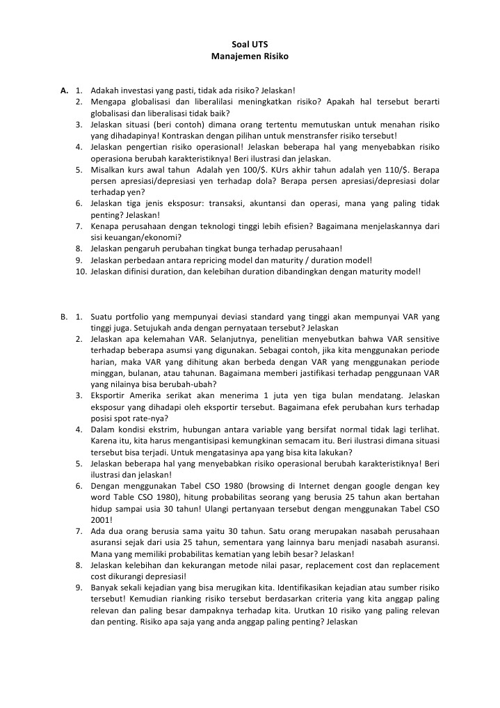 Soal Uts Manajemen Risiko