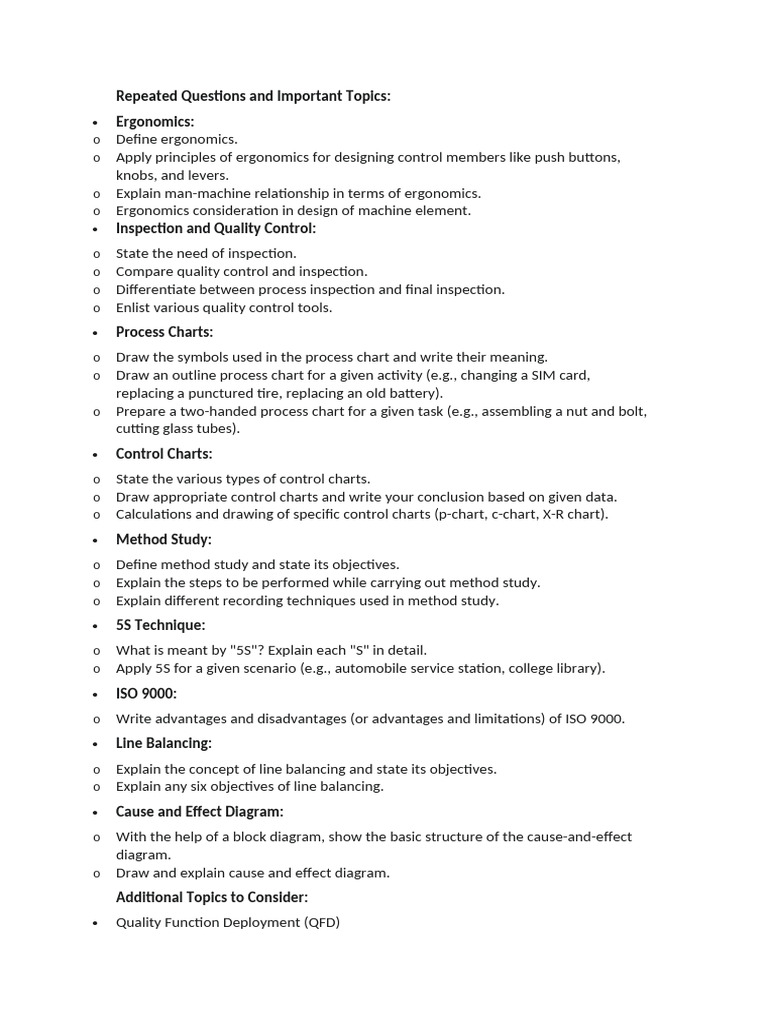 Repeated Questions and Important Topics | PDF | Anthropometry