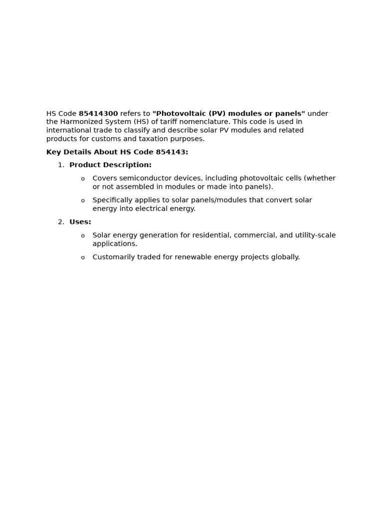 HS Code 85414300: Solar PV Modules Explained | PDF