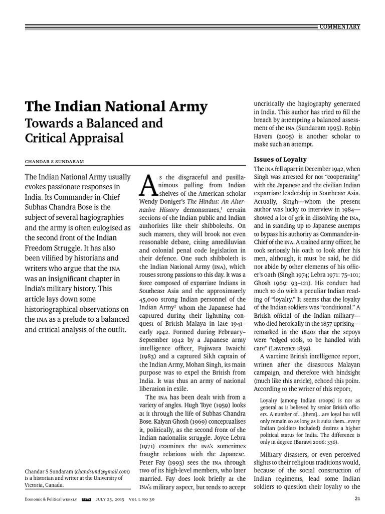 Critical Analysis of the Indian National Army | PDF | Military | Indian ...