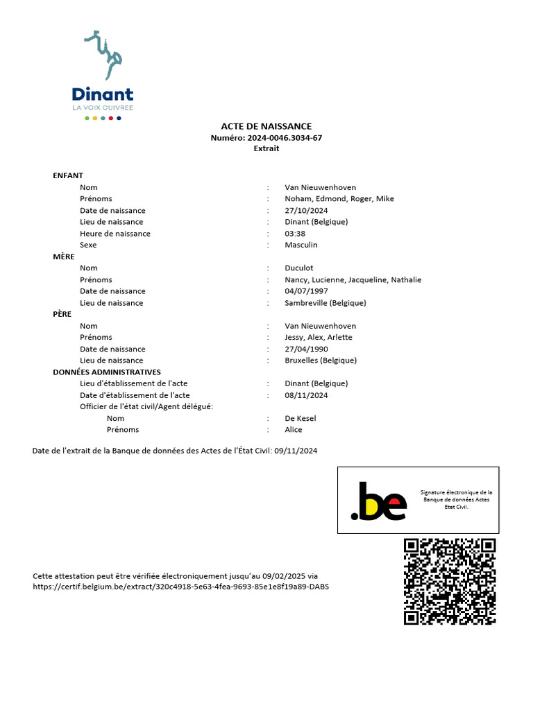 Extrait d'acte de naissance belge | PDF