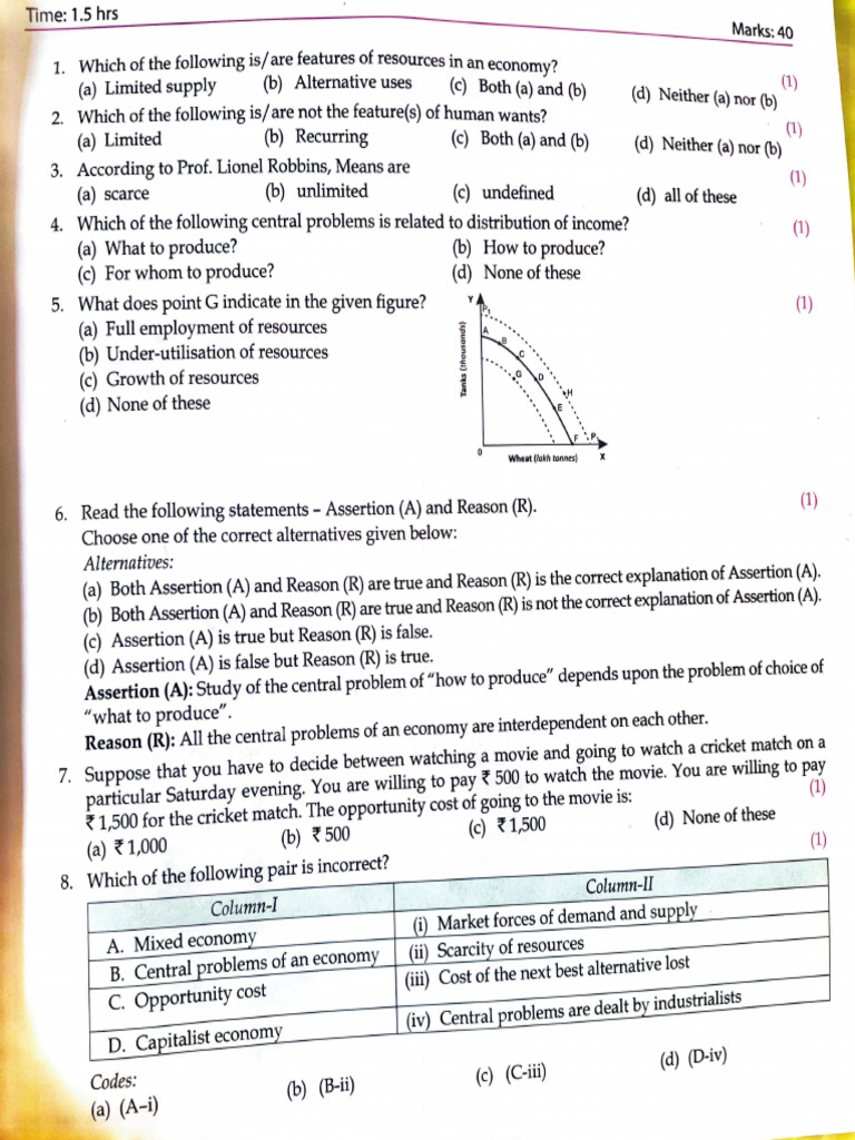 Revision Questions Unit 1 Economics 11 | PDF | Economics | Liberal Arts ...