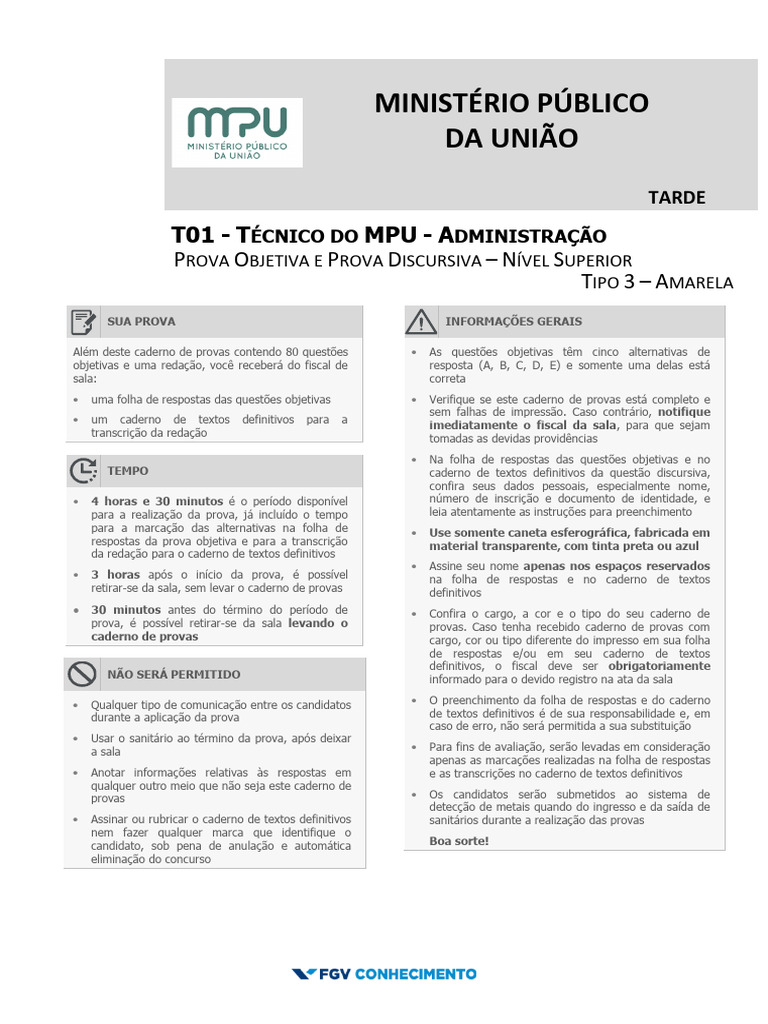 Prova Técnico Administrativo MPU | PDF | Sustentabilidade | Igualdade ...