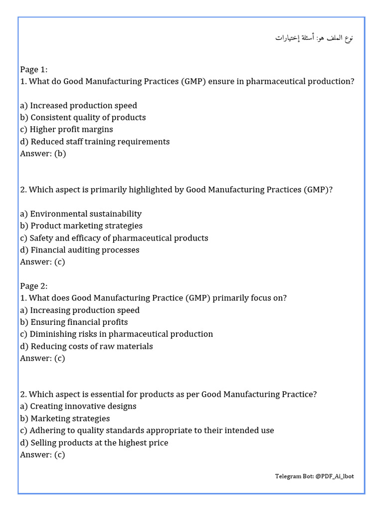 GMP Quiz for Pharmaceutical Employees | PDF | Business | Health Care