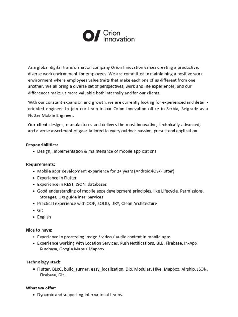 Flutter Mobile Engineer Jd Pdf