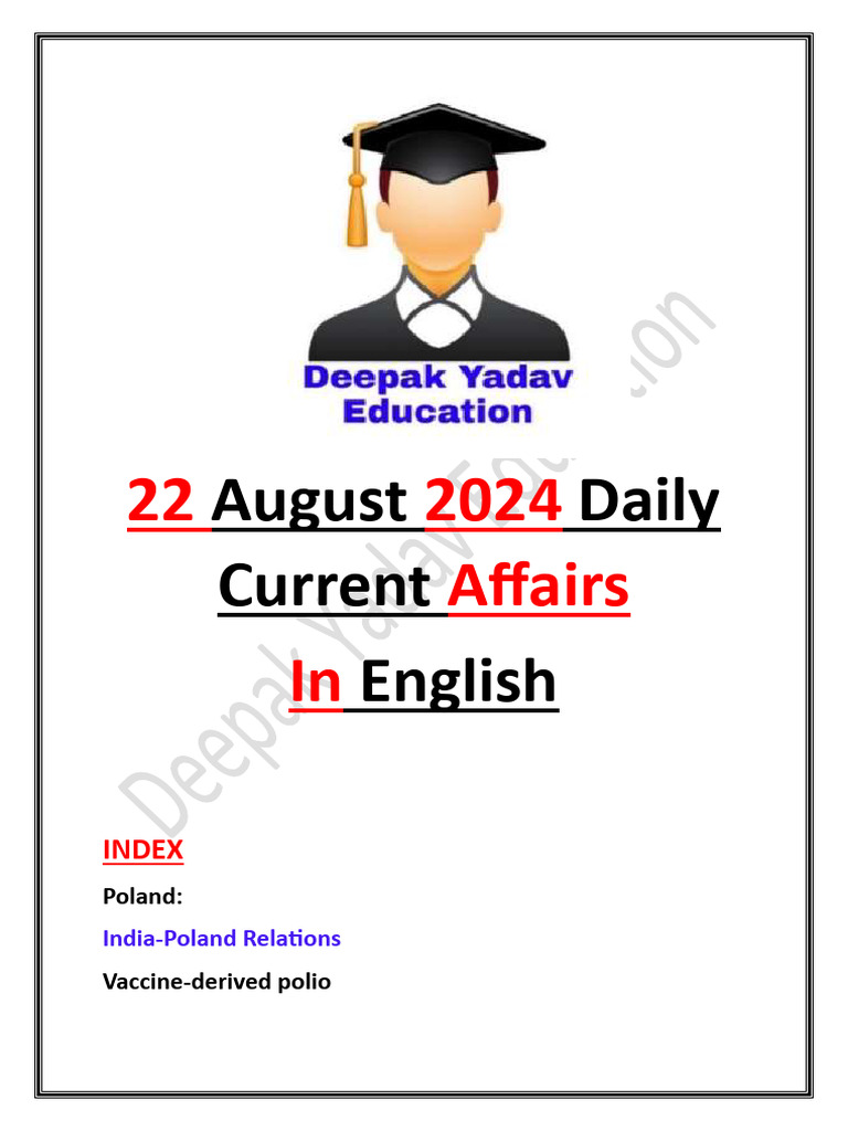 22 August 2024 Daily Current Affairs | PDF | Vaccines | Health Sciences