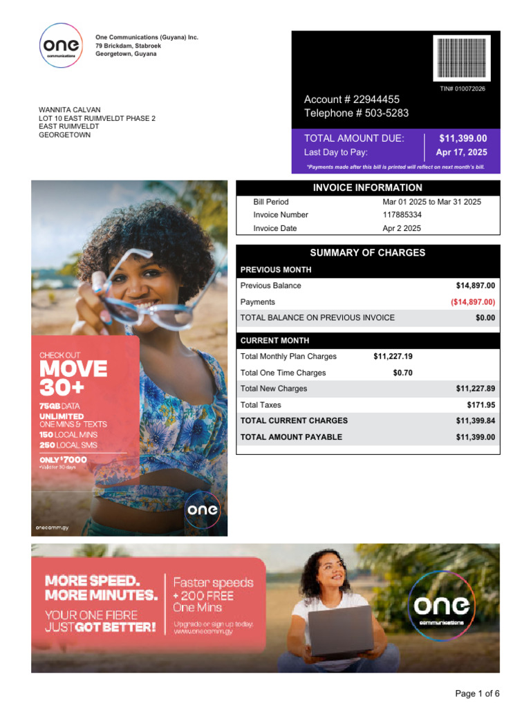 One Communications Invoice Summary | PDF | Invoice | Taxes