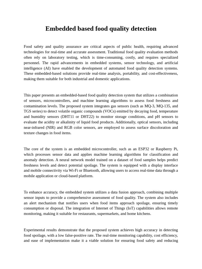 Embedded Food Quality Detection System | PDF | Embedded System ...