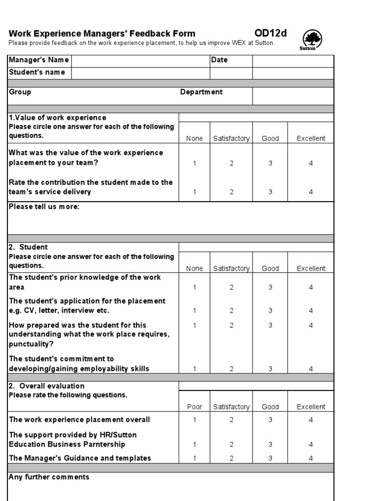 Work Experience Feedback Form Template | PDF | Career & Growth