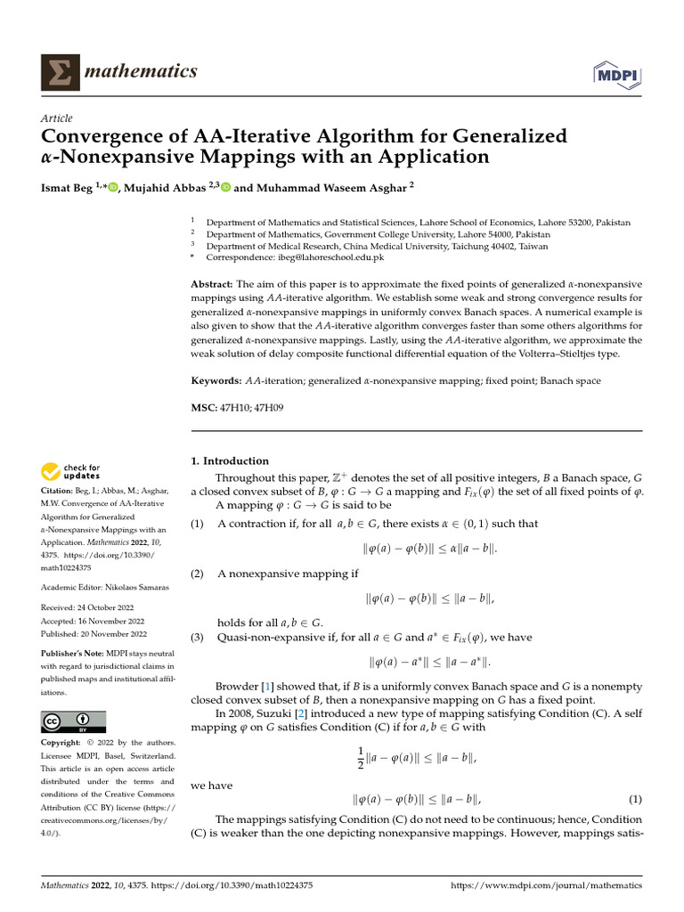 AA-Iterative Algorithm for α-Nonexpansive Mappings | PDF | Banach Space ...